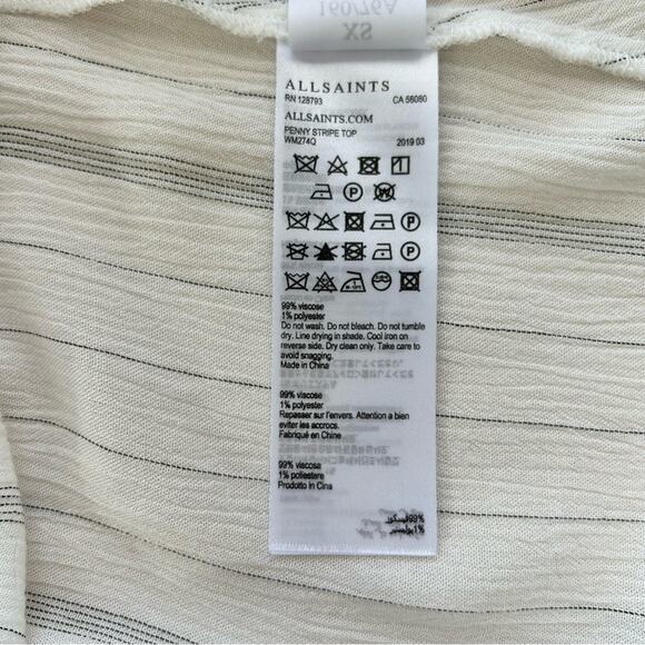 AllSaints Penny Striped Cross Over Top Womens Size XS White Gray Faux Wrap - Picture 14 of 14